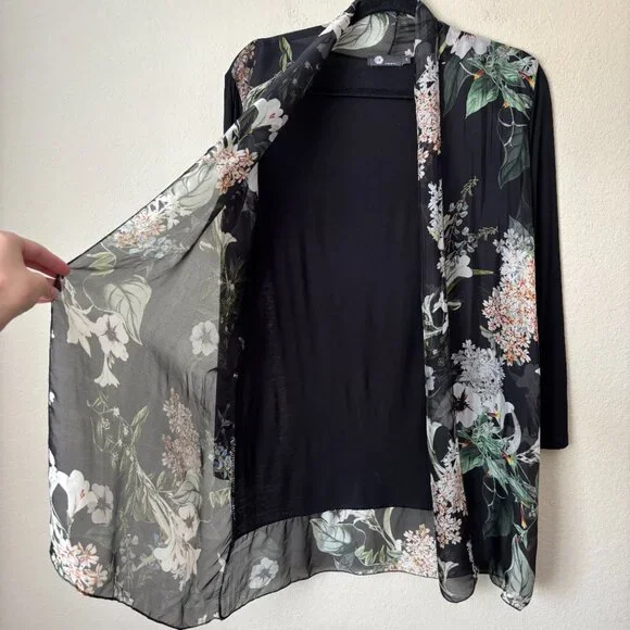 M Made in Italy Silk Floral Sheer Longline Open Front Lightweight Cardigan - Picture 7 of 13